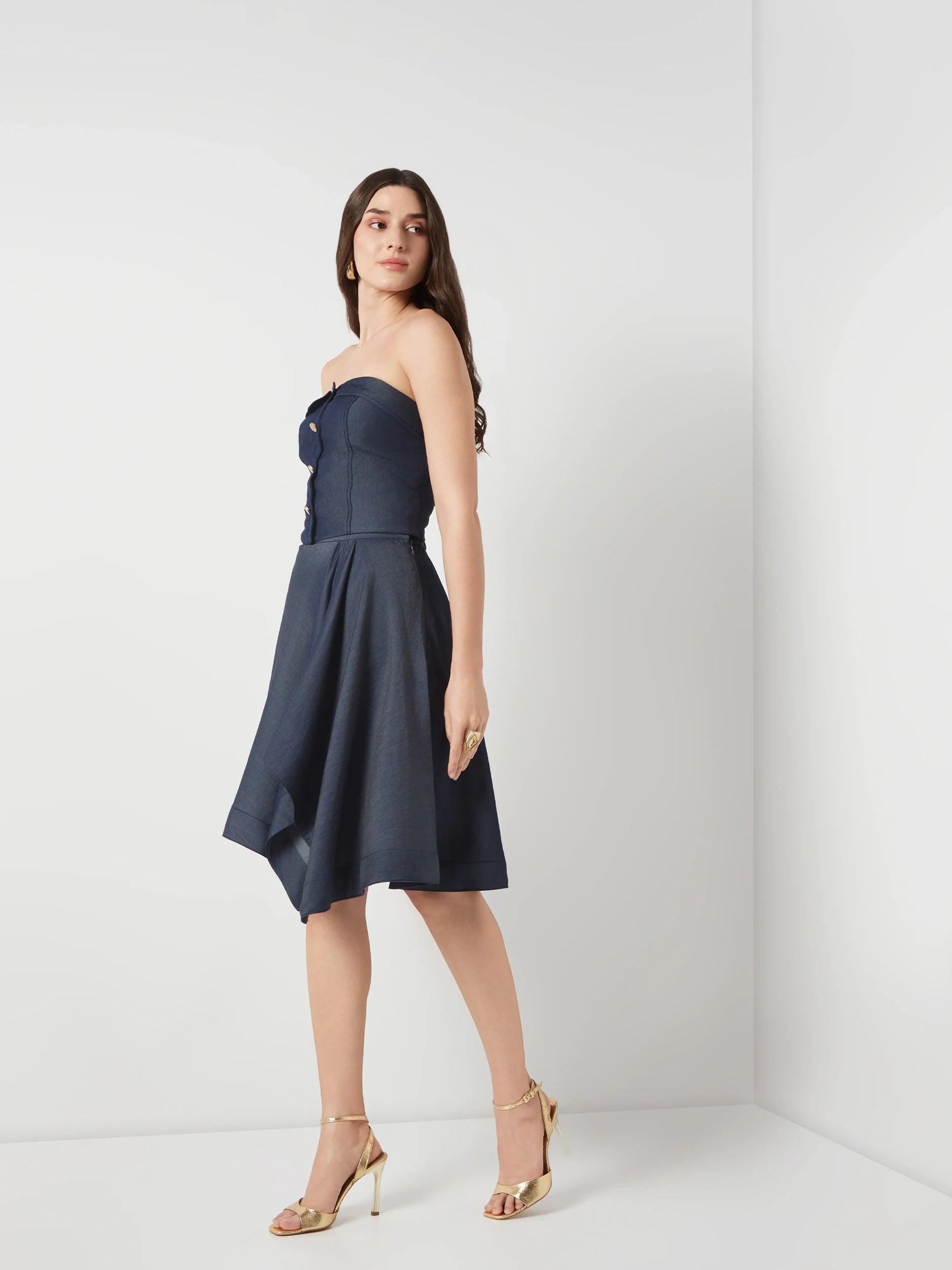 tencel denim panelled bustier