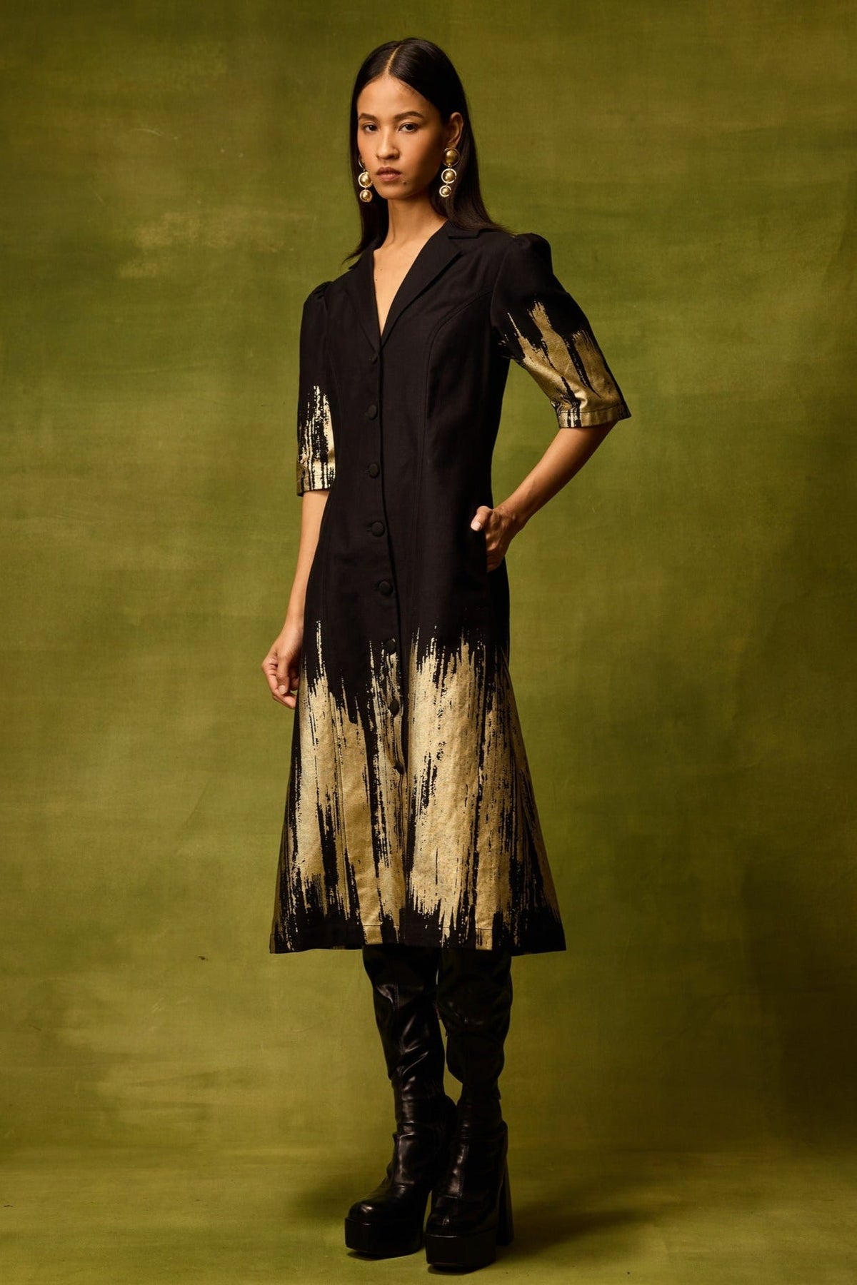 Twilight Gold Midi Dress view 2 — Pocketful of Cherrie, The Curated Collective