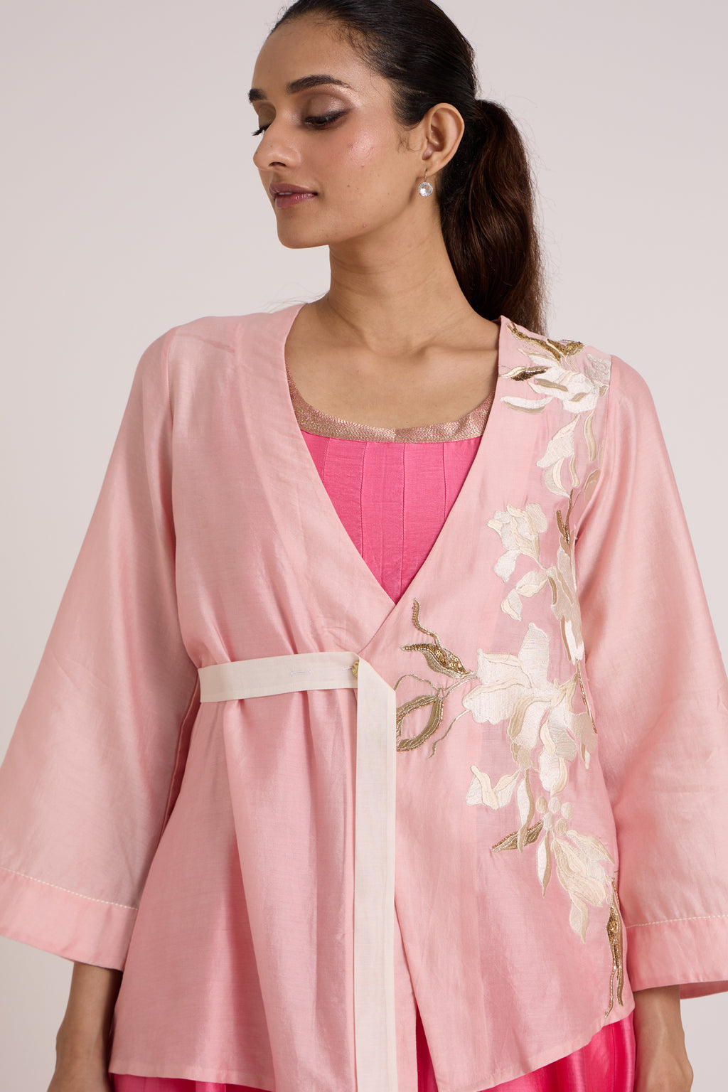 Jay Pink Hira-Jun: Panelled Midi Dress with Overlap Jacket — MADDER MUCH