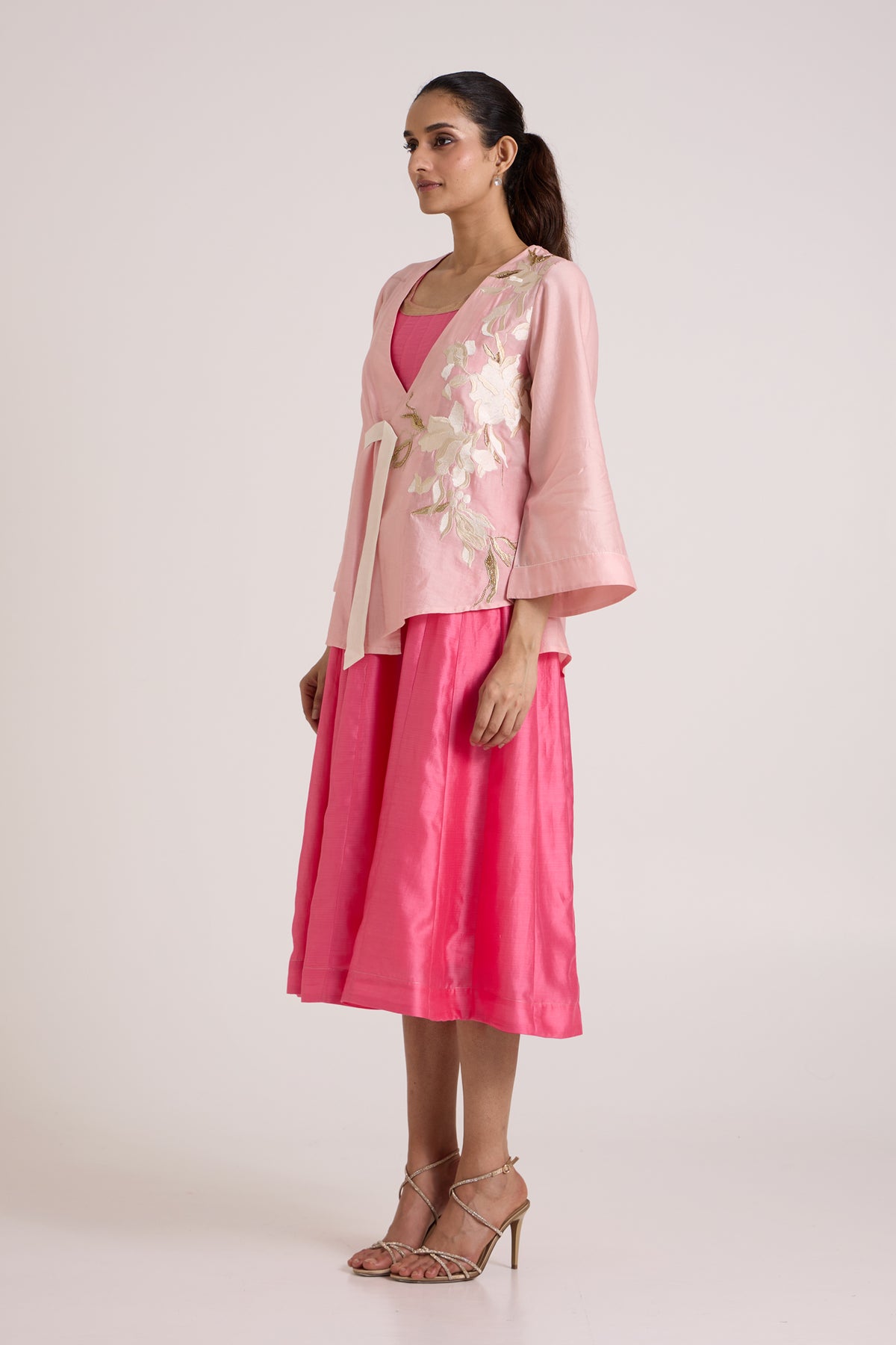 Jay Pink Hira-Jun: Panelled Midi Dress with Overlap Jacket — MADDER MUCH