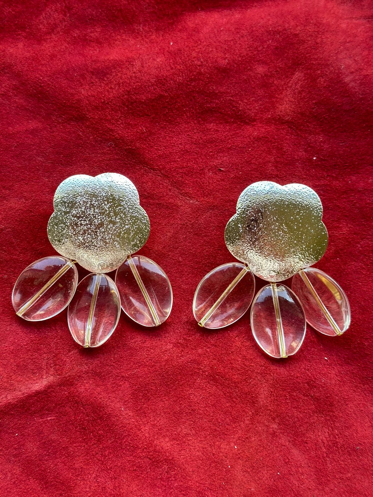 Flower Face Earrings with Transparent Drop