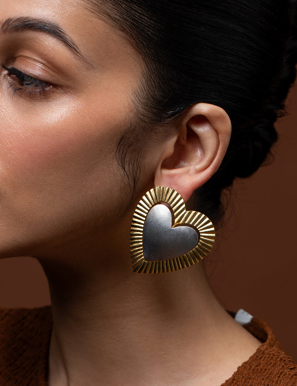 Gilded Dual Tone Heart Studs - Gold and Silver