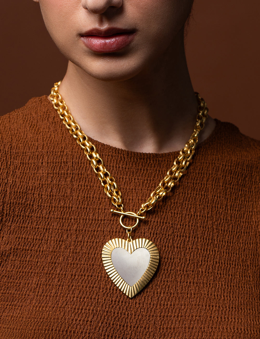 Gold Etched Double Heart Chain - Gold and Silver