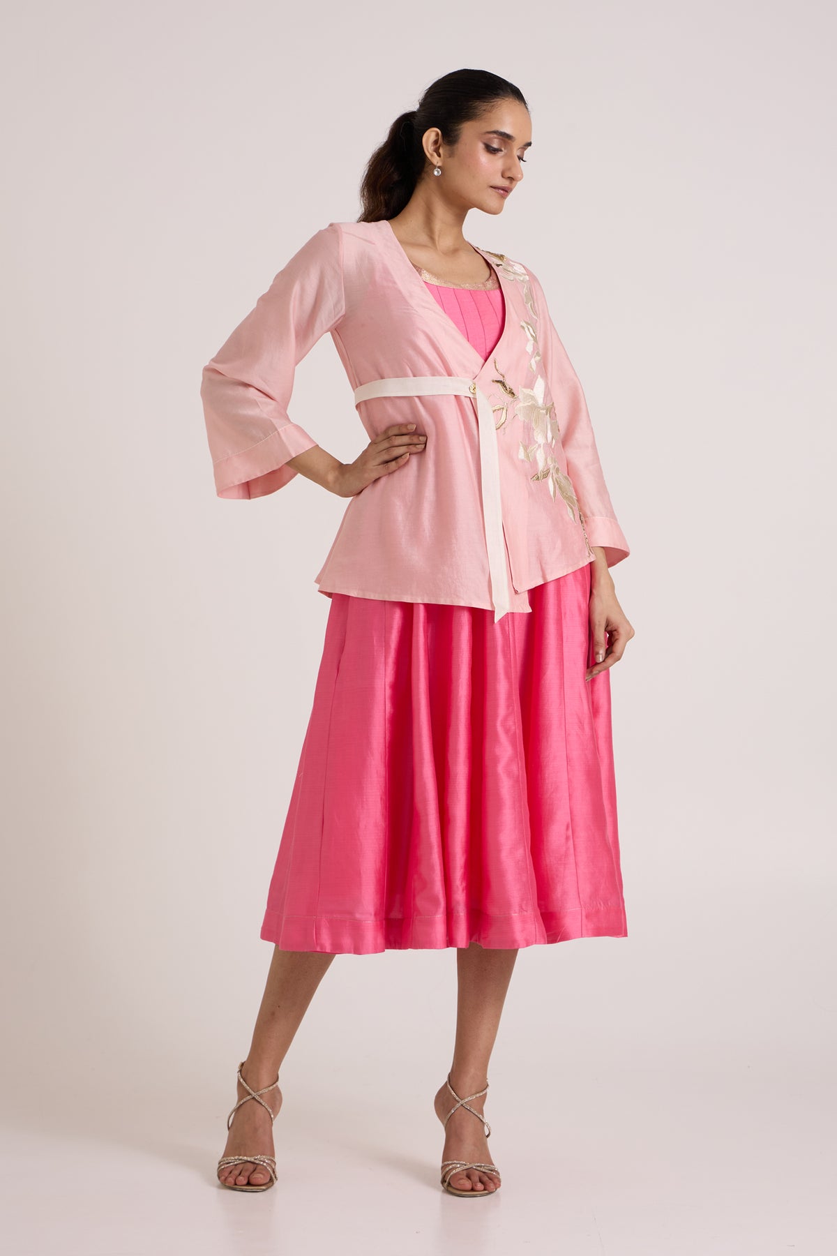 Jay Pink Hira-Jun: Panelled Midi Dress with Overlap Jacket — MADDER MUCH