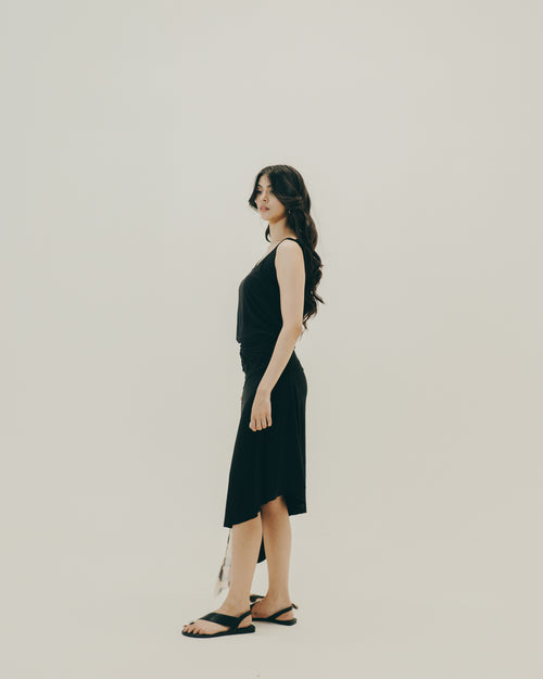 BLACK APPLIQUE DRESS - _ASF6520