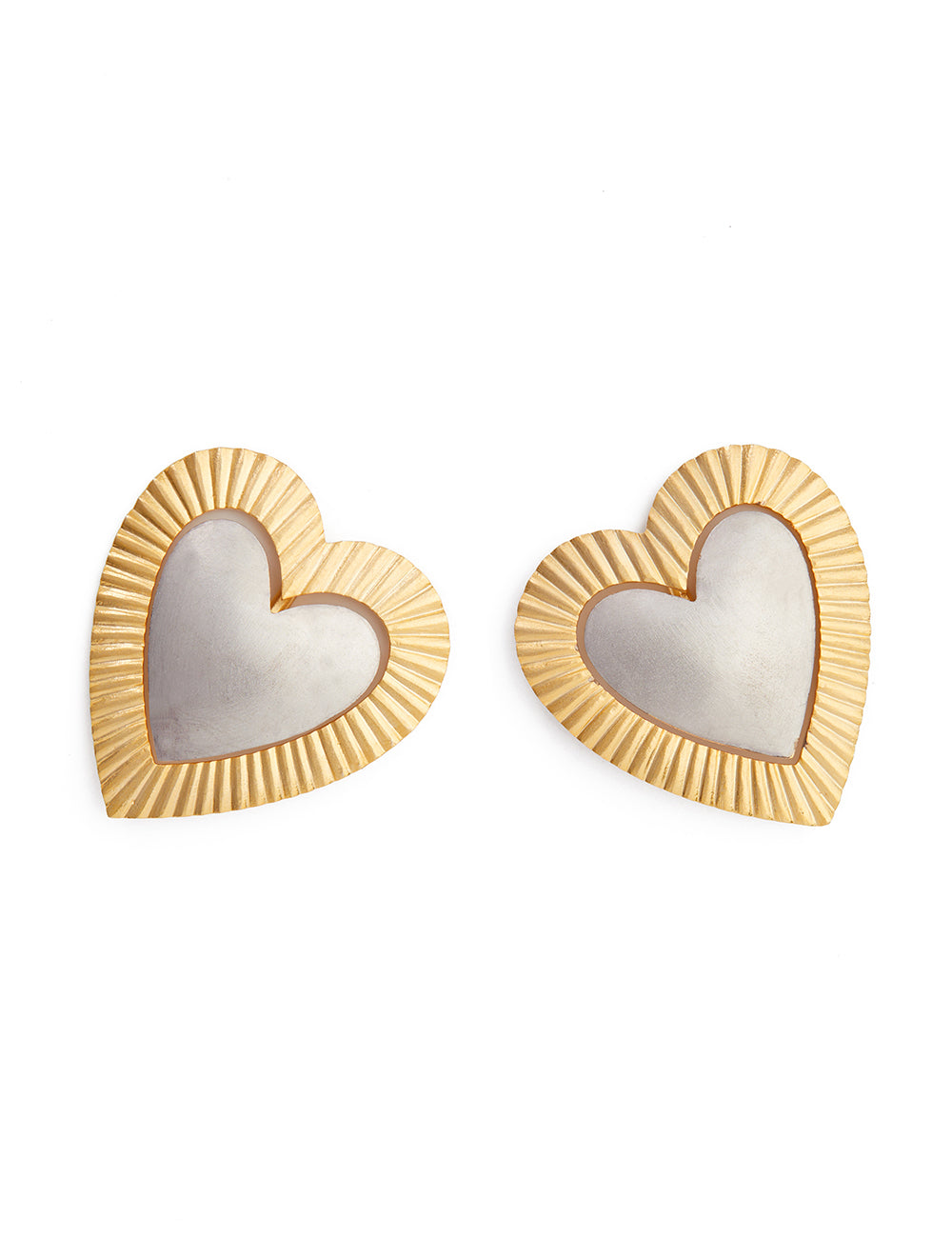 Gilded Dual Tone Heart Studs - Gold and Silver