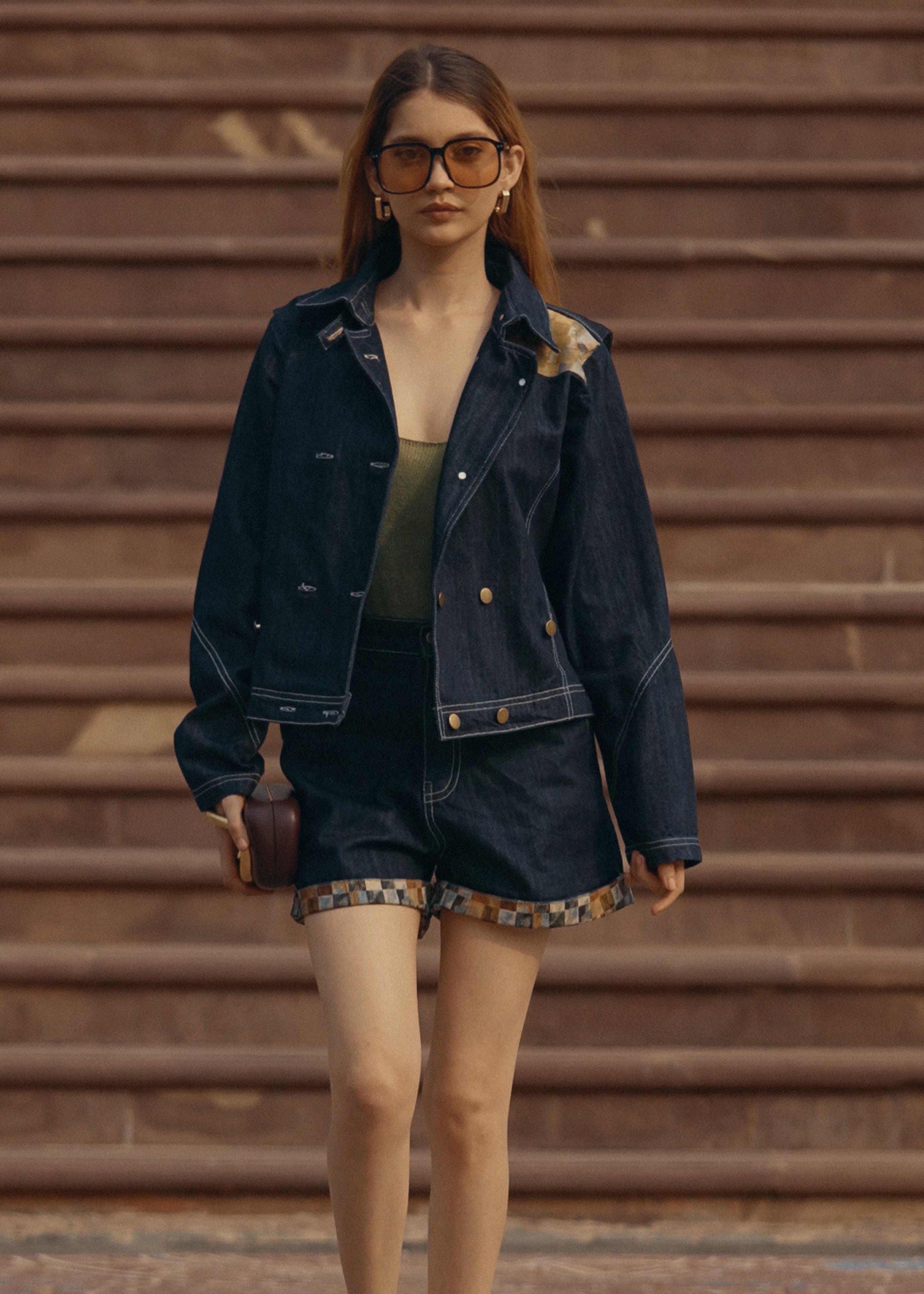 Modern chaupar high waisted denim shorts