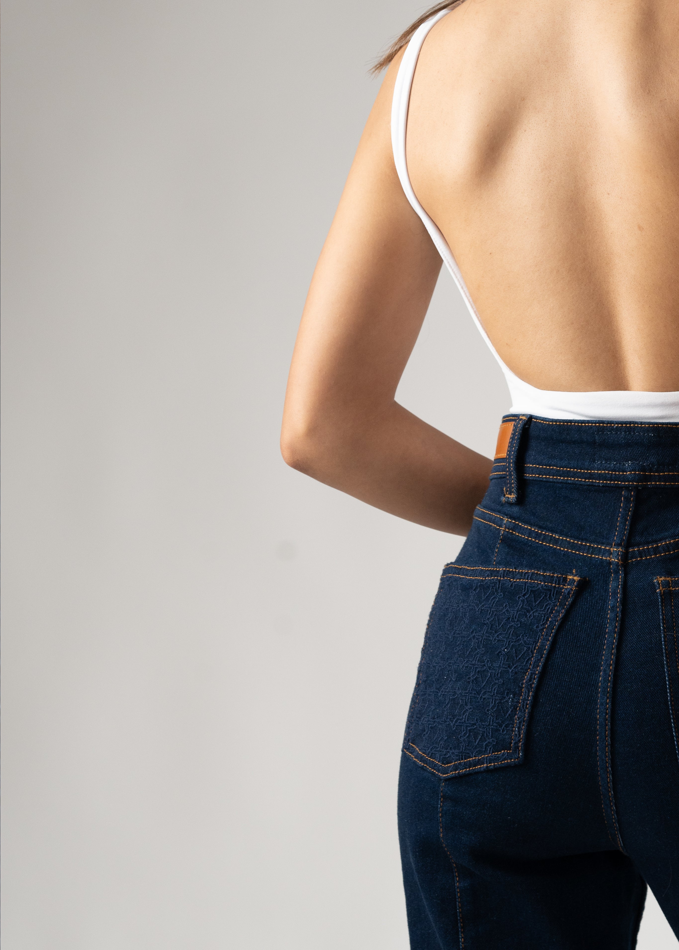 Pattern embroidered denim