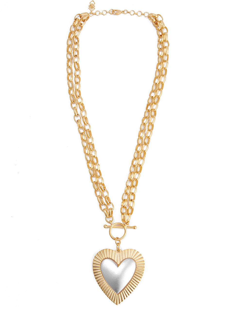 Gold Etched Double Heart Chain - Gold and Silver