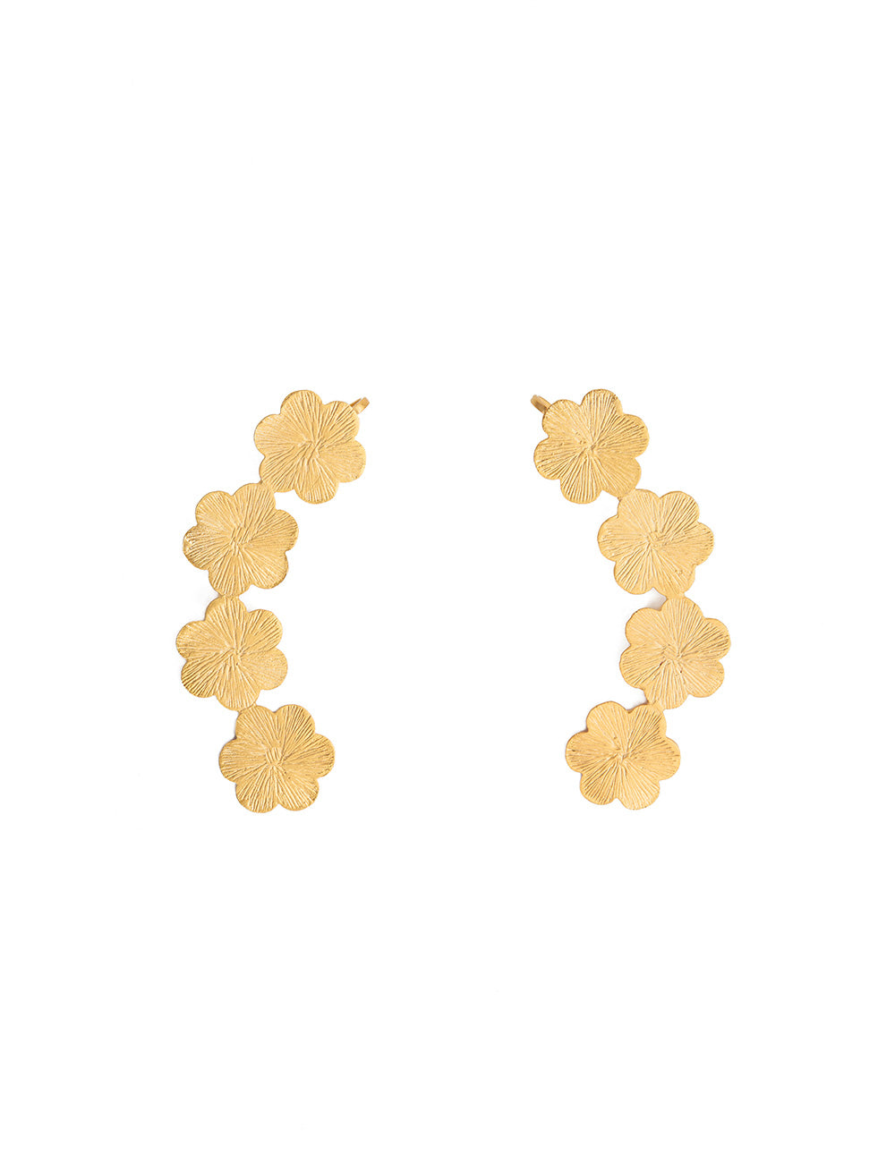 Golden Flower Carved Ear Cuff - Gold
