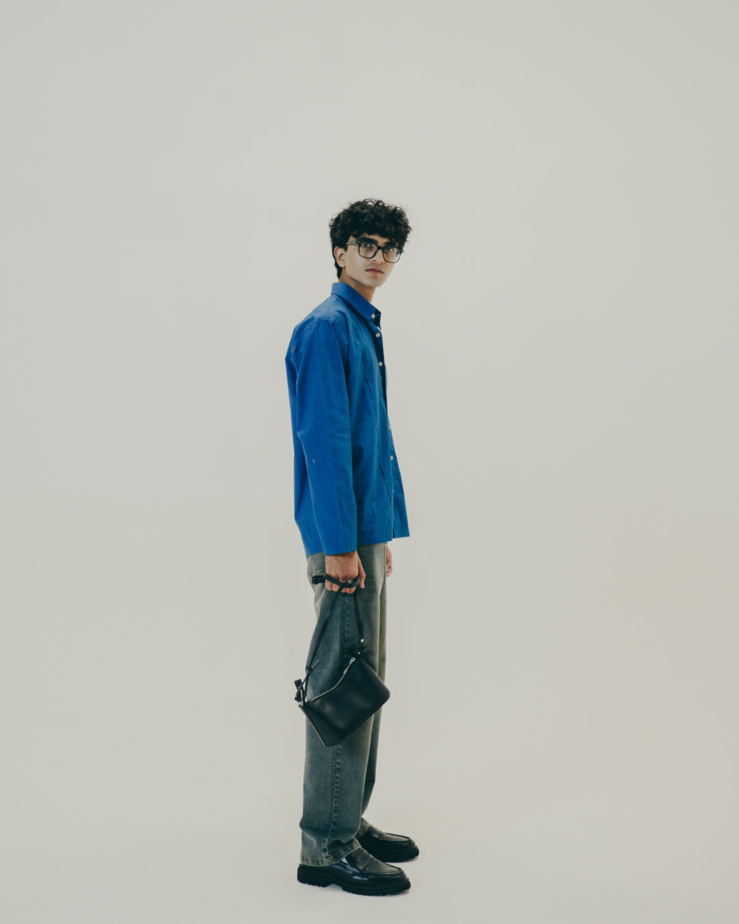 Blue box pleated Shirt