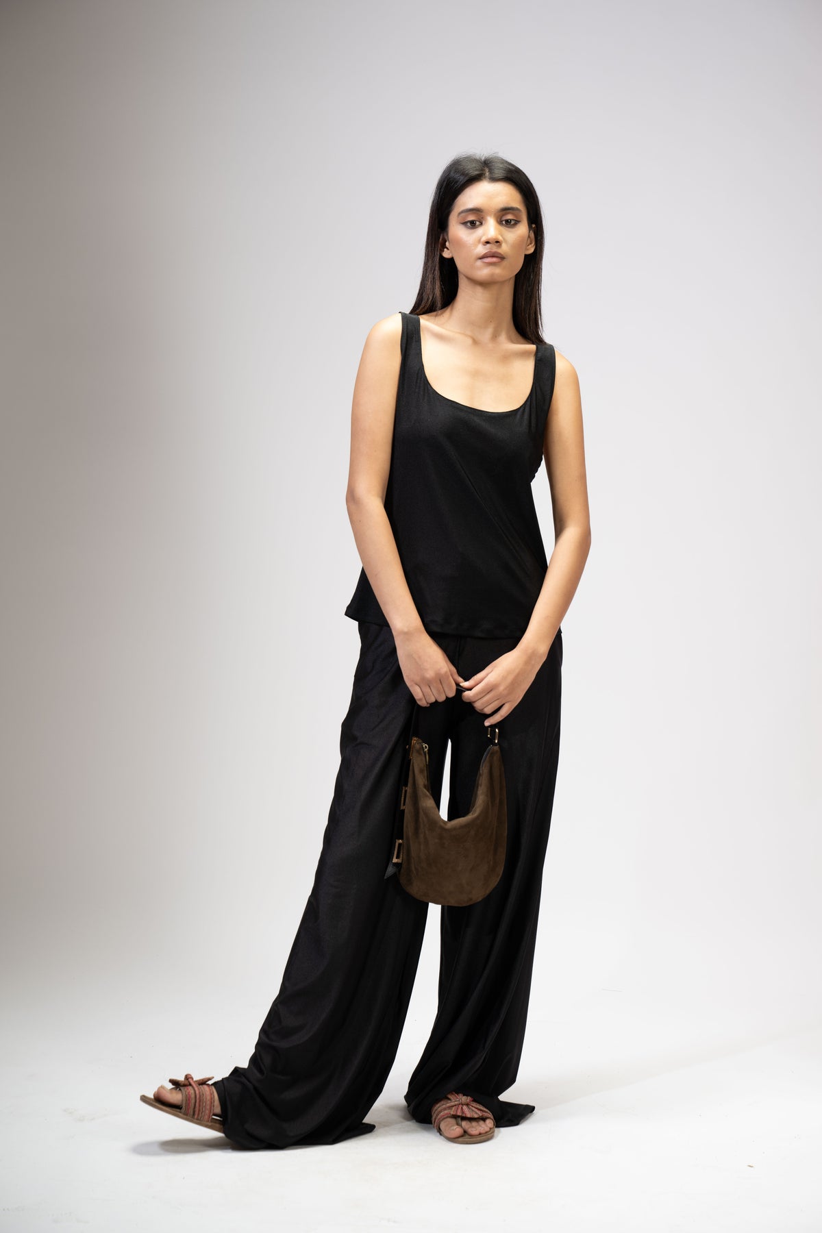 Walnut Suede Sack Bag view 2 — Riysys, The Curated Collective