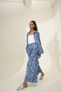 DENIM BLUE BROCADE BOOTCUT PANTS