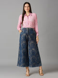 DENIM METALLIC BROCADE TAPESTRY FLARE PANTS