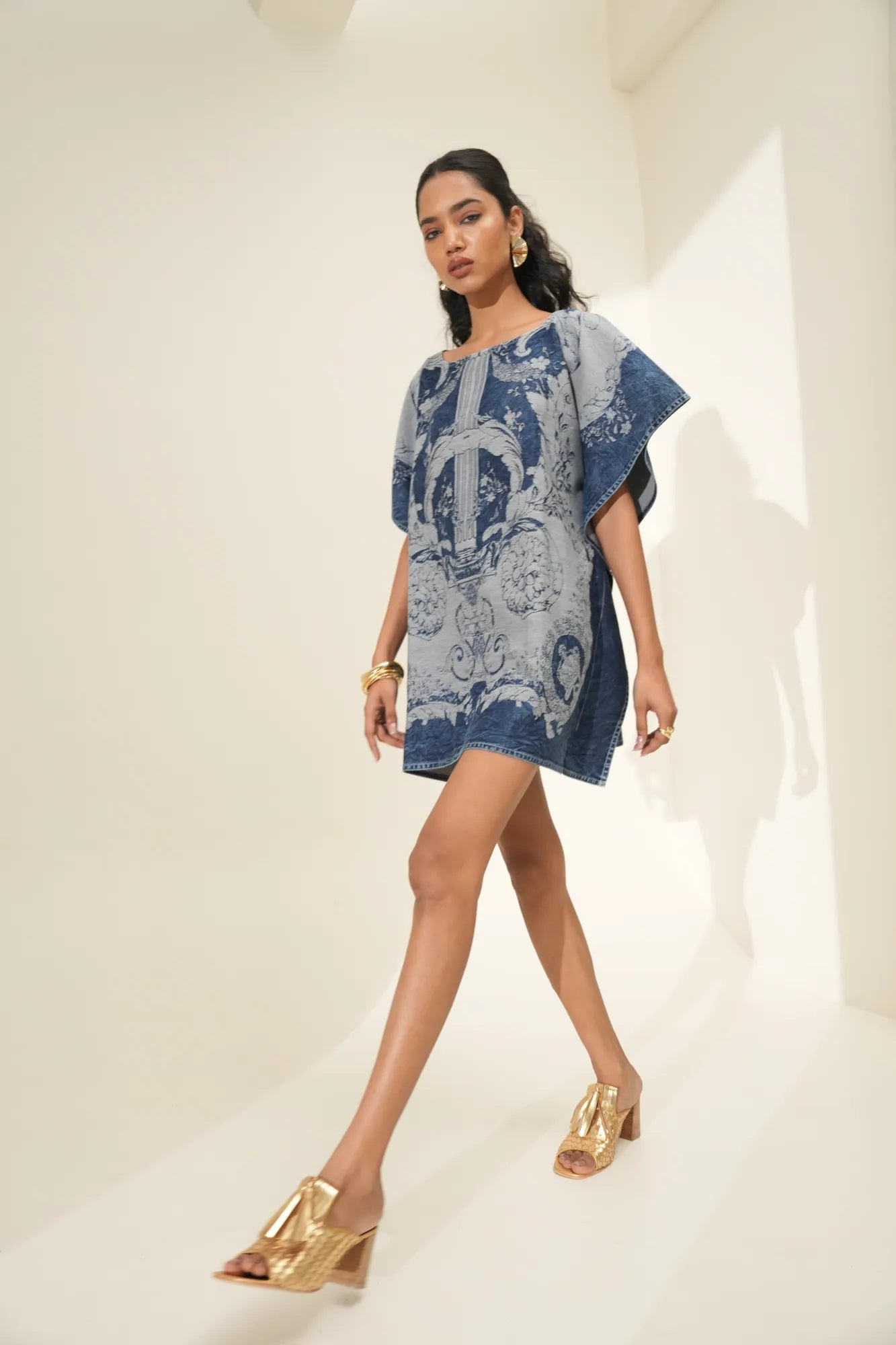 DENIM FILIGREE DESIGNED BROCADE TOP