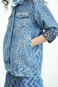 DENIM METALLIC BROCADE GEOMETRIC SHORT JACKET