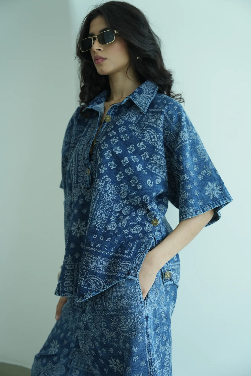 DENIM BLUE BANDANA PRINTED CO-ORD SET