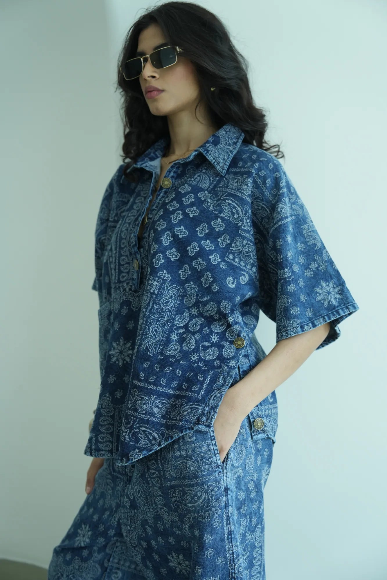 DENIM BLUE BANDANA PRINTED CO-ORD SET