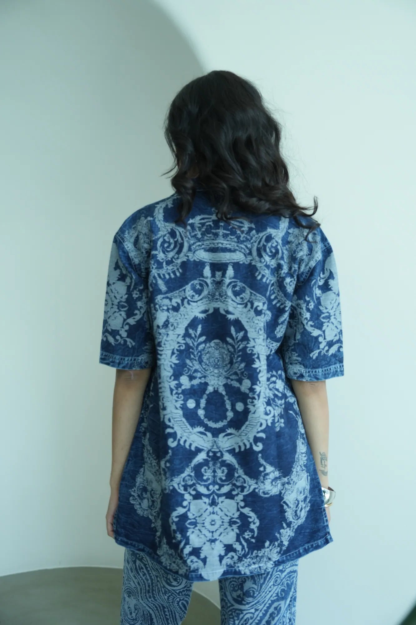 DENIM BROCADE ORNAMENTAL DESIGN SHIRT