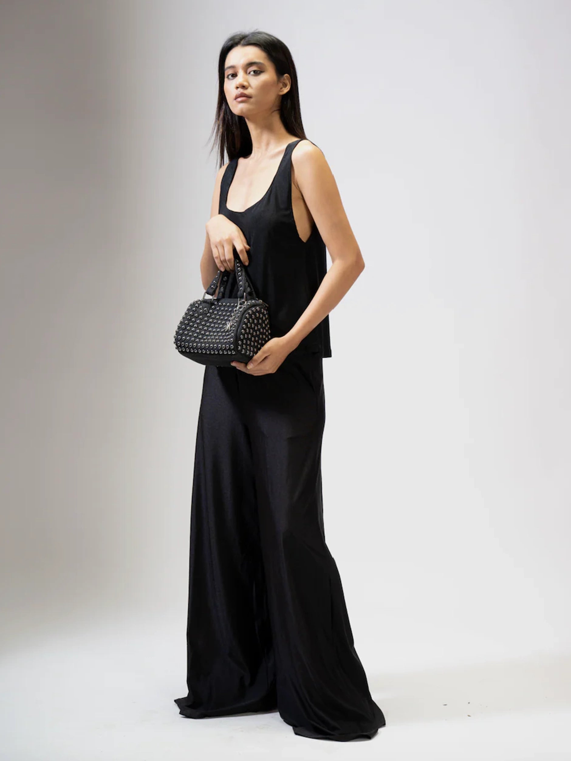 Charcoal Studded Barrel Bag