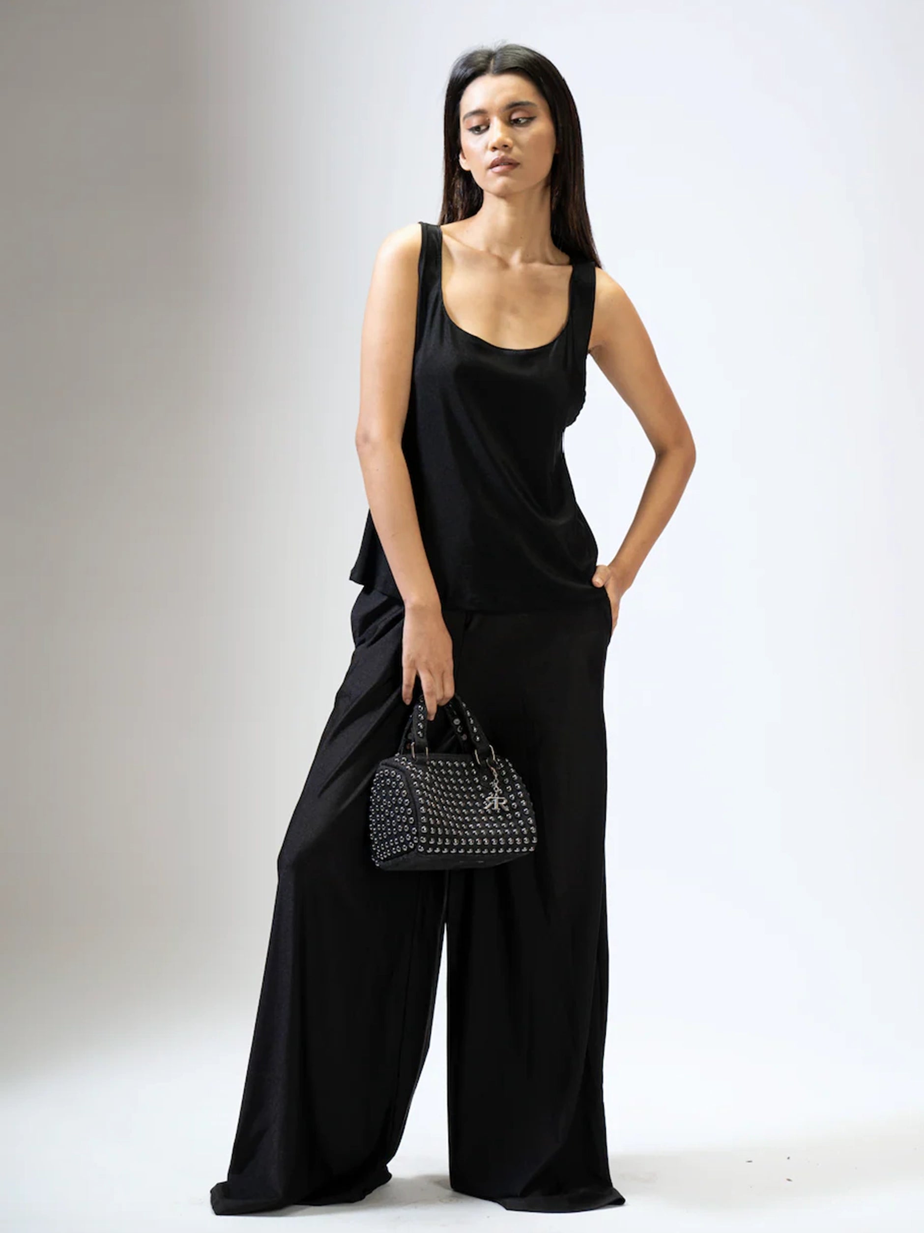 Charcoal Studded Barrel Bag