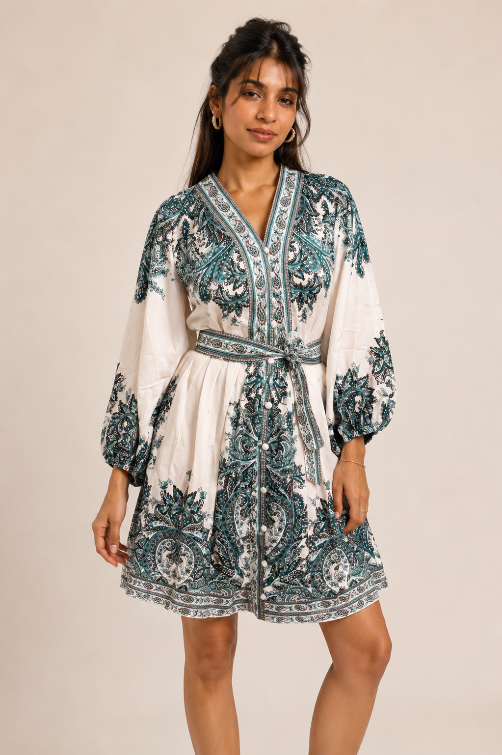 Teal Paisley Mini Dress