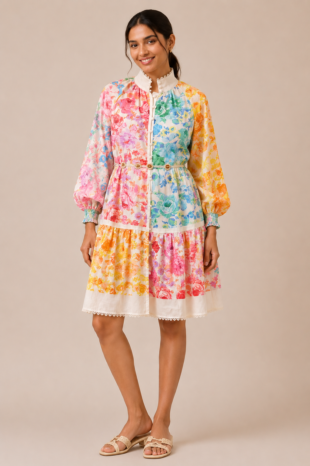 Whimsy Bloom Colorblock Shirt Dress