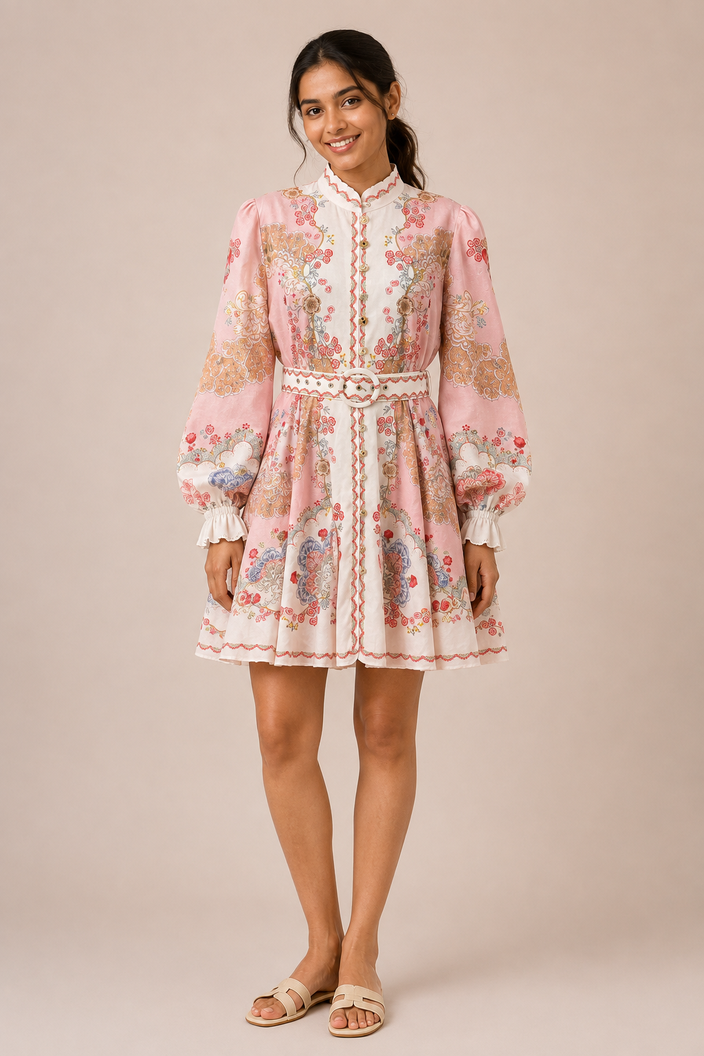 Vintage Rose Garden Belted Shirt Dress