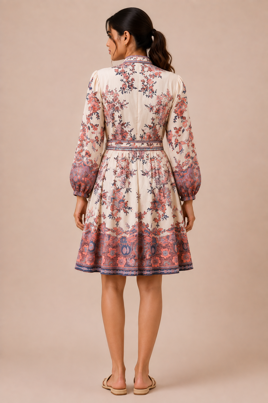 Ivory Paisley Bloom Tie-Waist Dress