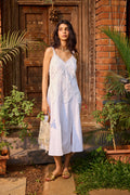 Vestido midi de encaje color marfil