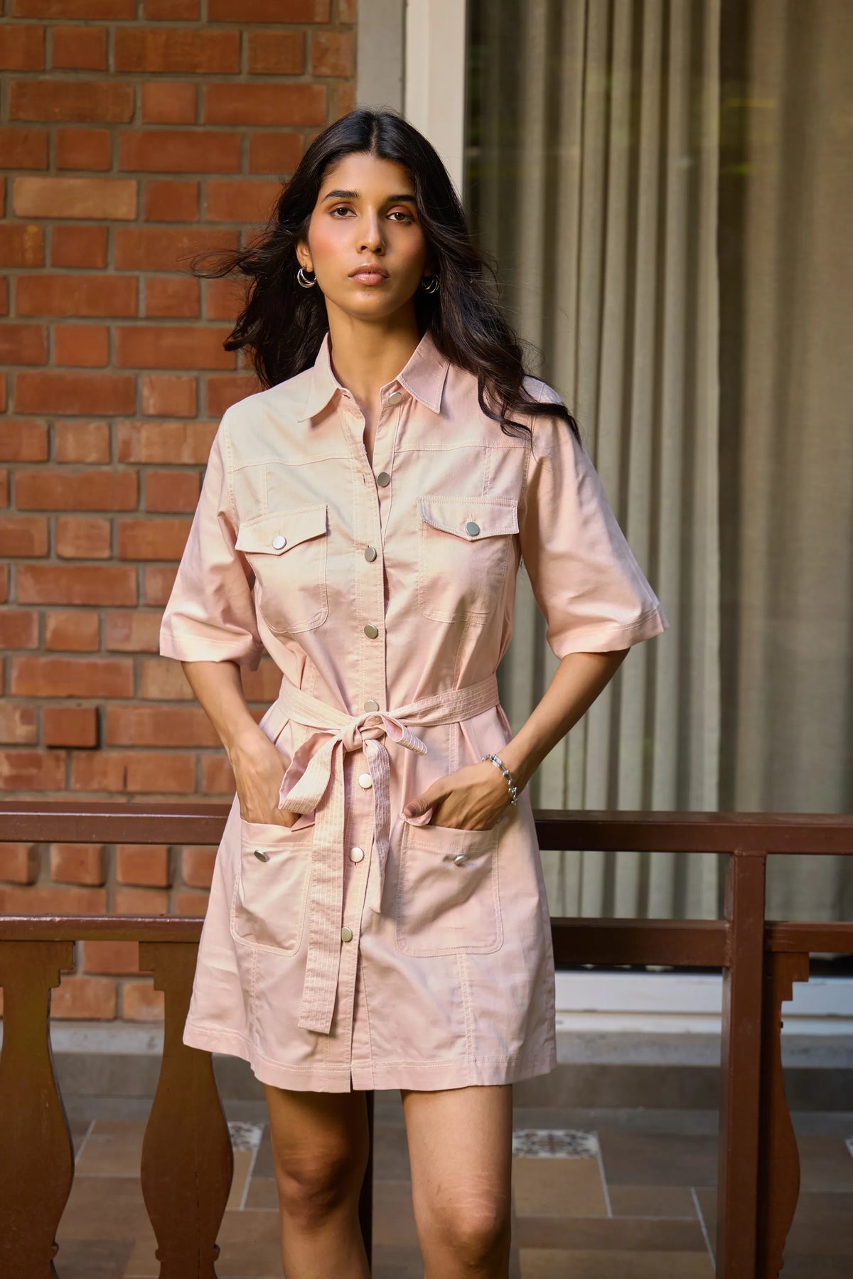 Blush Utility Shirt Dress view 2 — NeedleTen, The Curated Collective