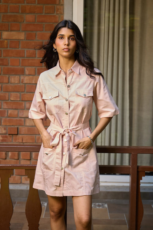 Vestido camisero utility blush