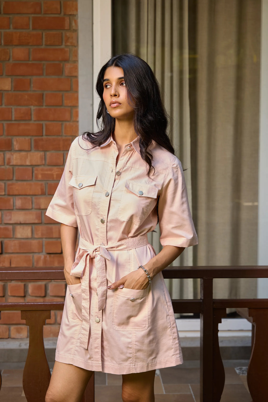 Vestido camisero utility blush