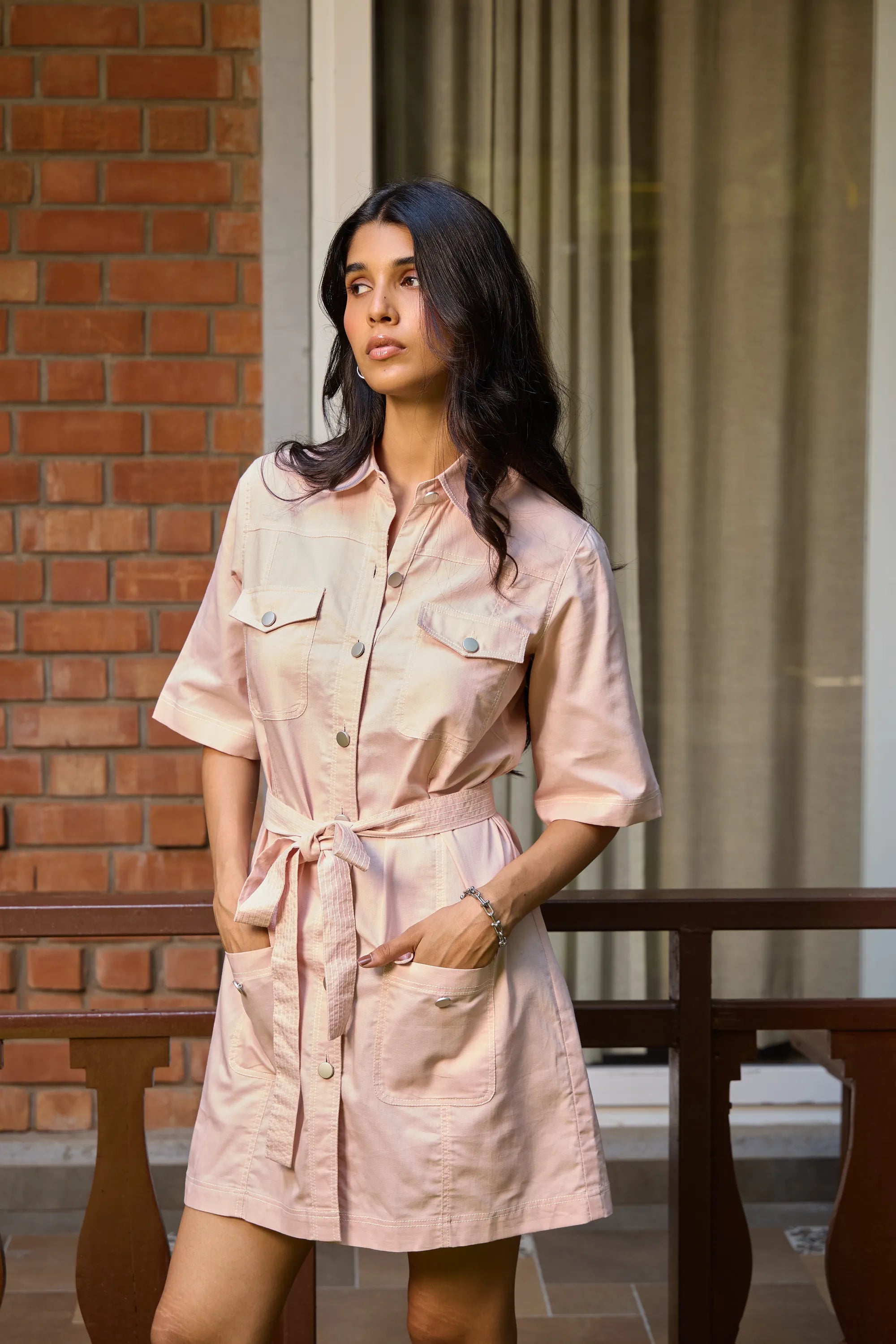 Vestido camisero utility blush
