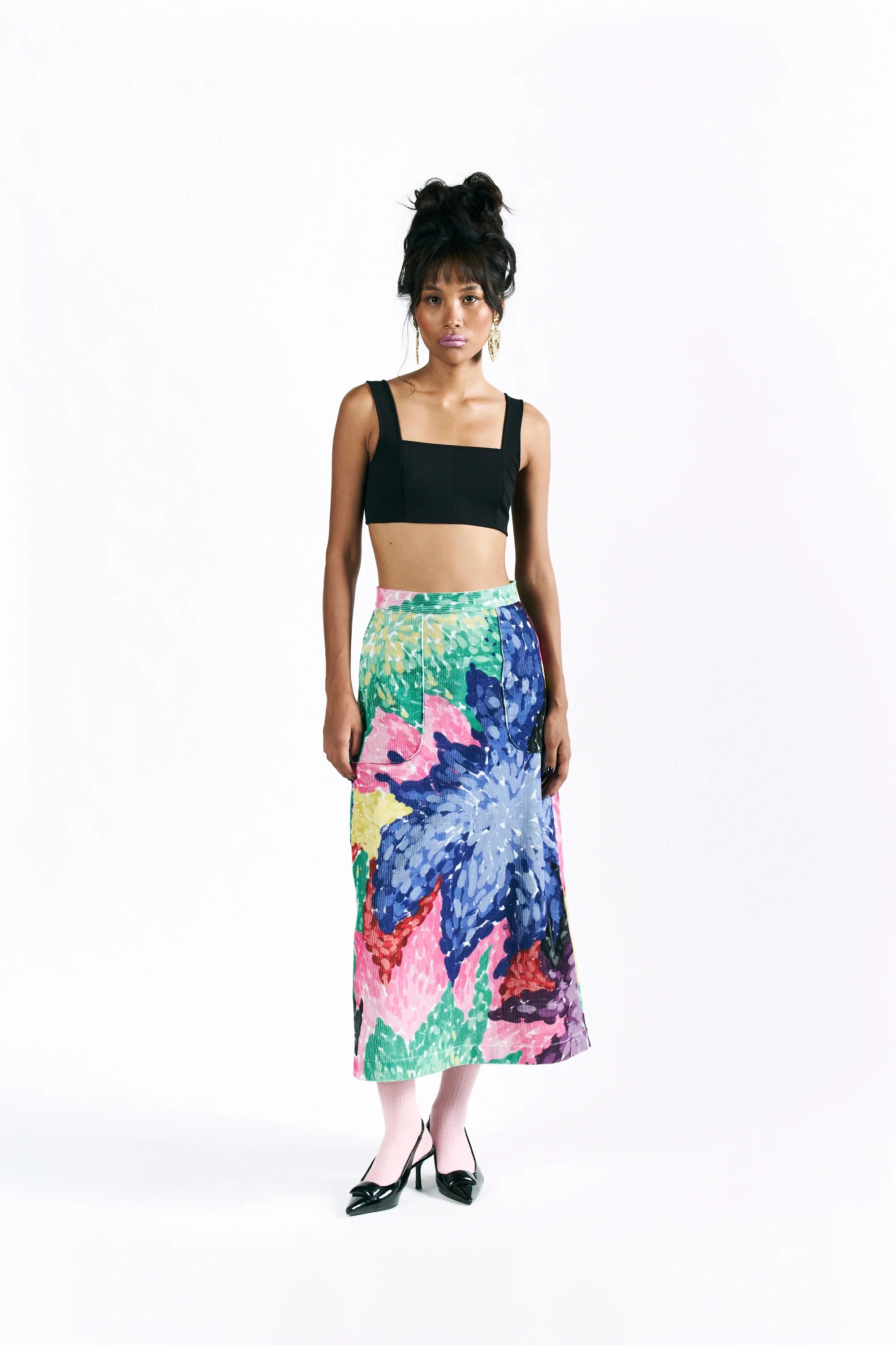 Linear Bloom Midi Skirt