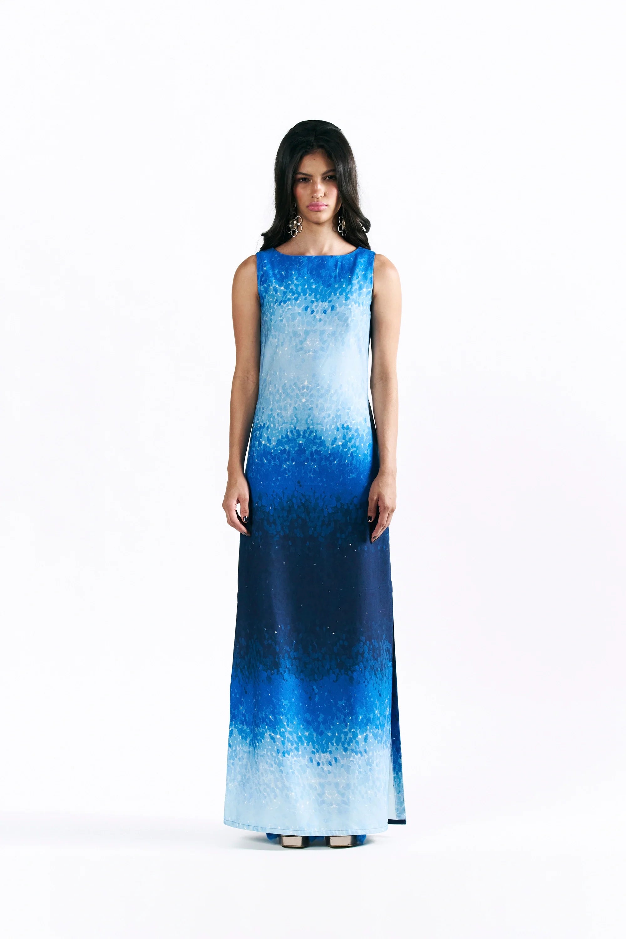 Mosaic Cobalt Boat Neck Maxi Dress
