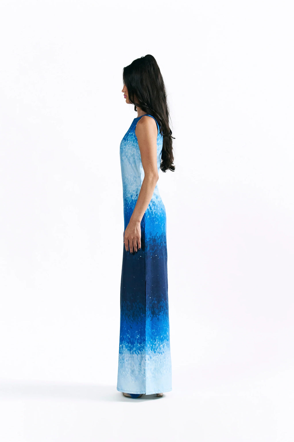 Mosaic Cobalt Boat Neck Maxi Dress