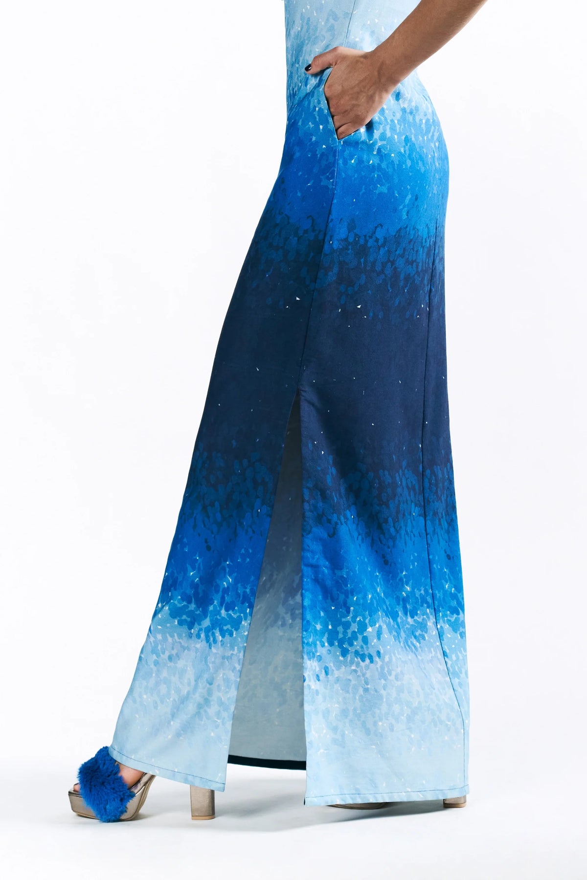 Mosaic Cobalt Boat Neck Maxi Dress