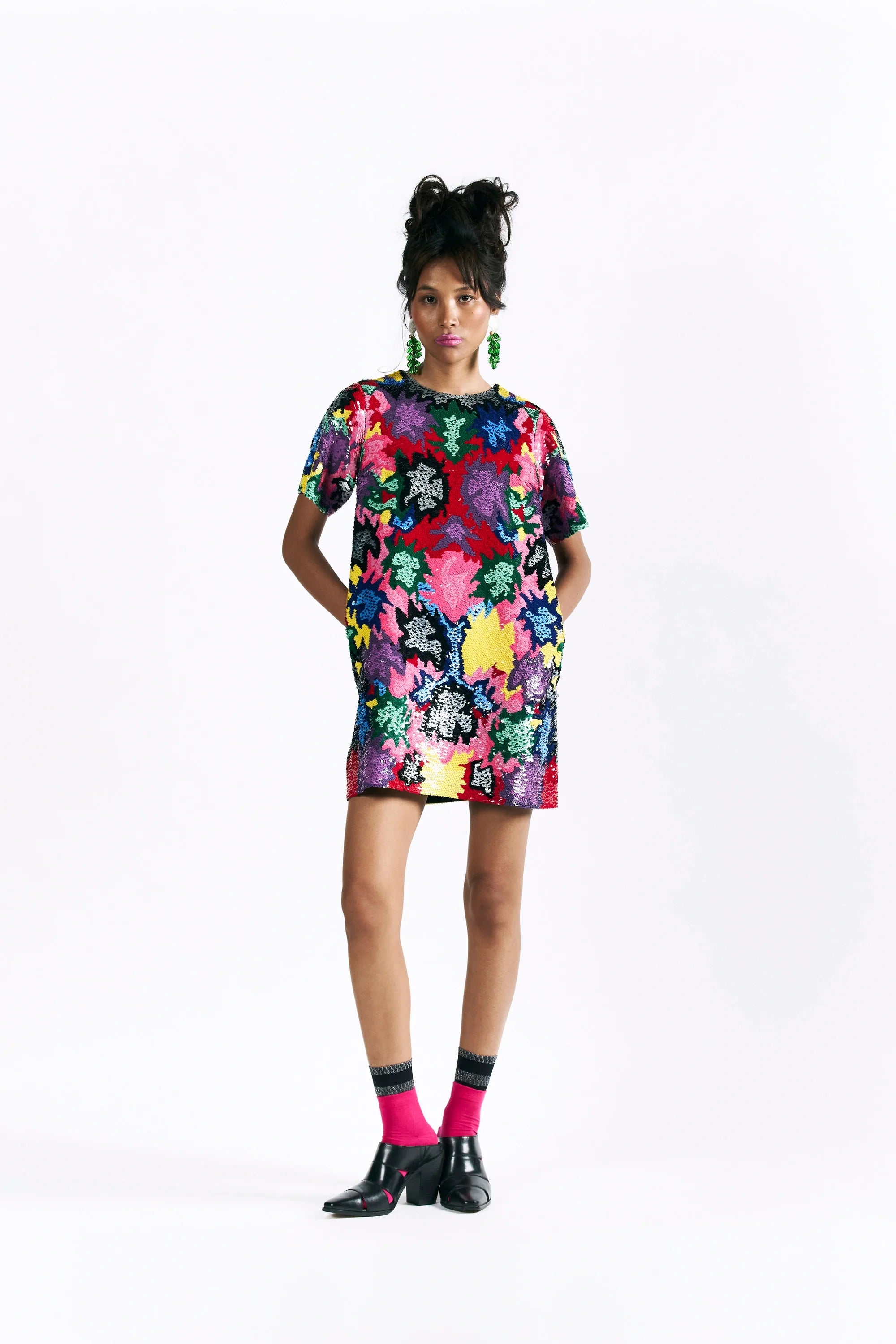 Mosaic Peonies Sequin Dress