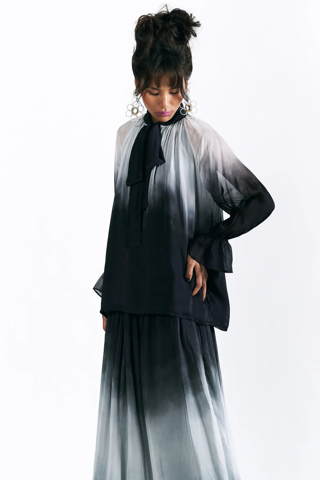 Charcoal Scarf Neck Top