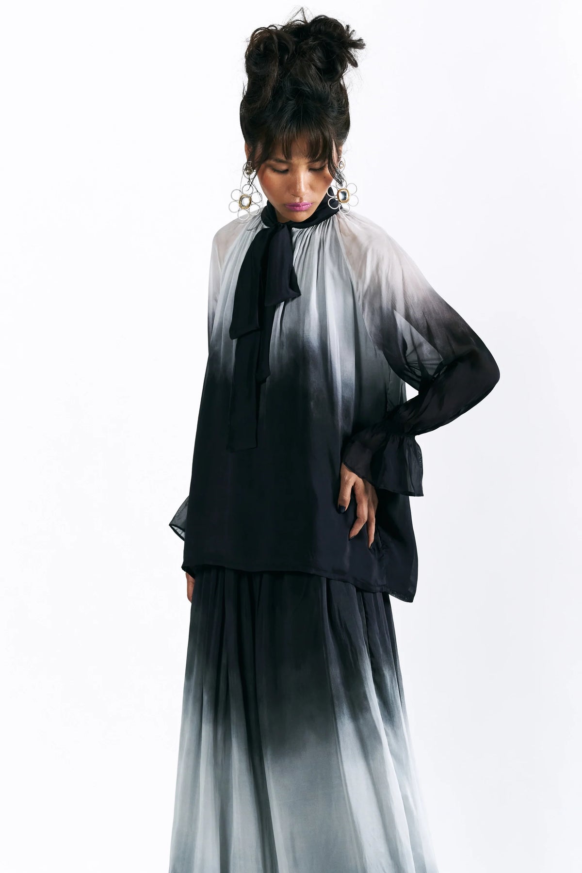 Charcoal Scarf Neck Top