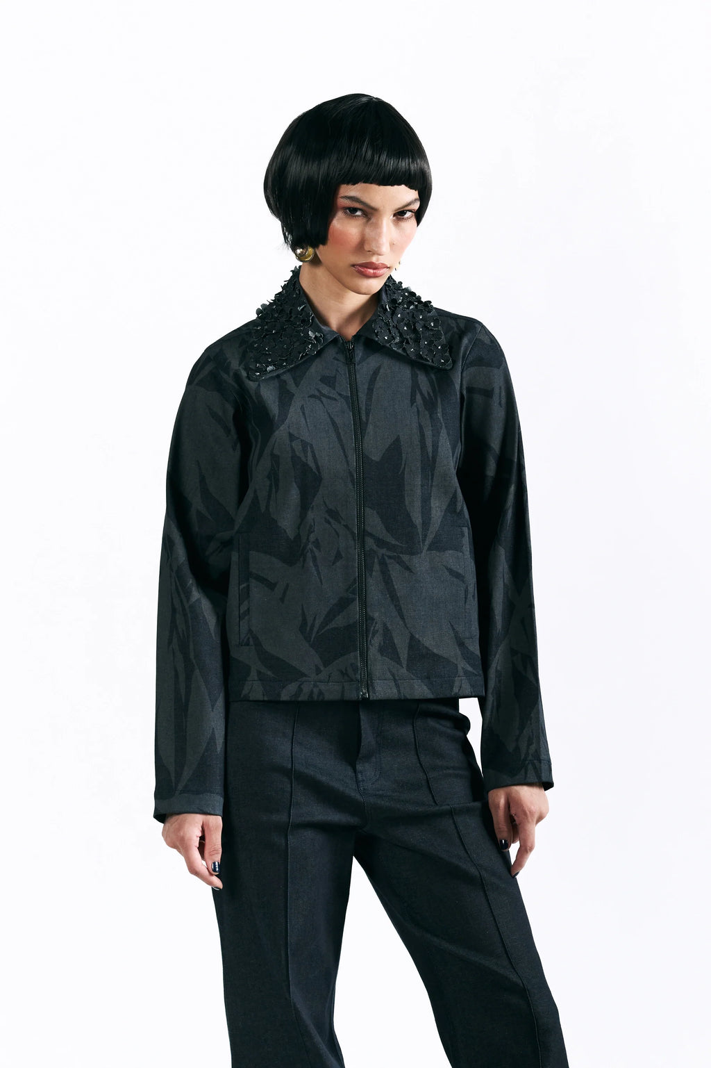 Etched Blossom Cropped Jacket