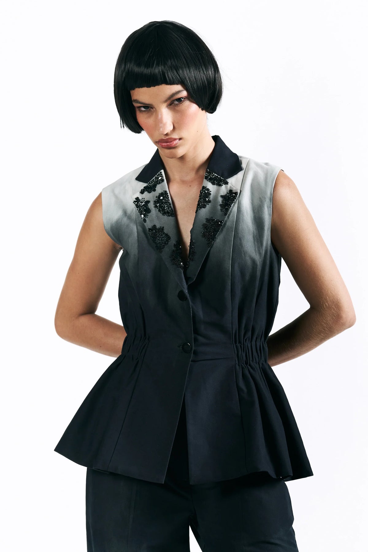 Midnight Wash Peplum Waistcoat — Pocketful of Cherrie, The Curated Collective