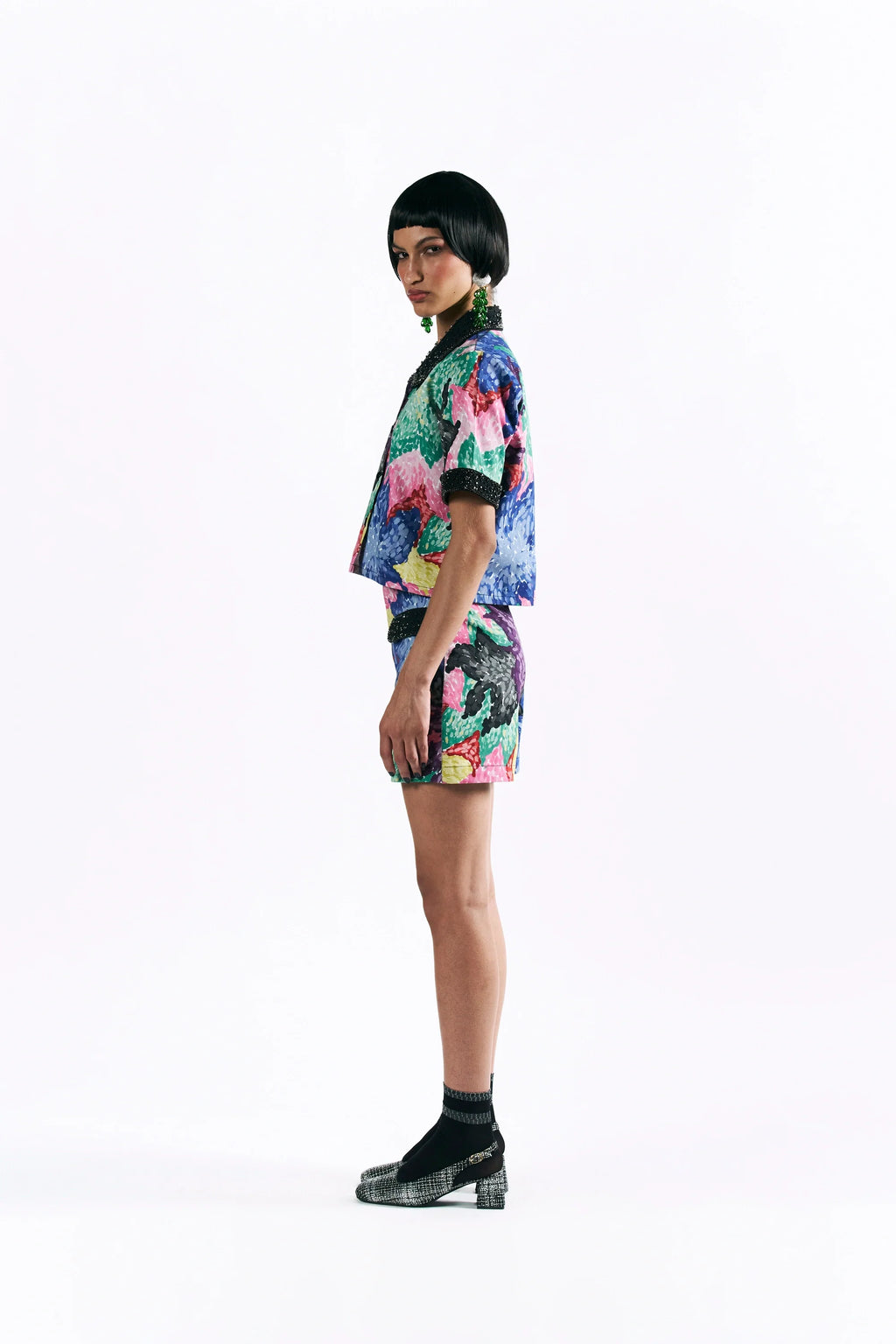 Mosaic Peonies Cropped Shirt