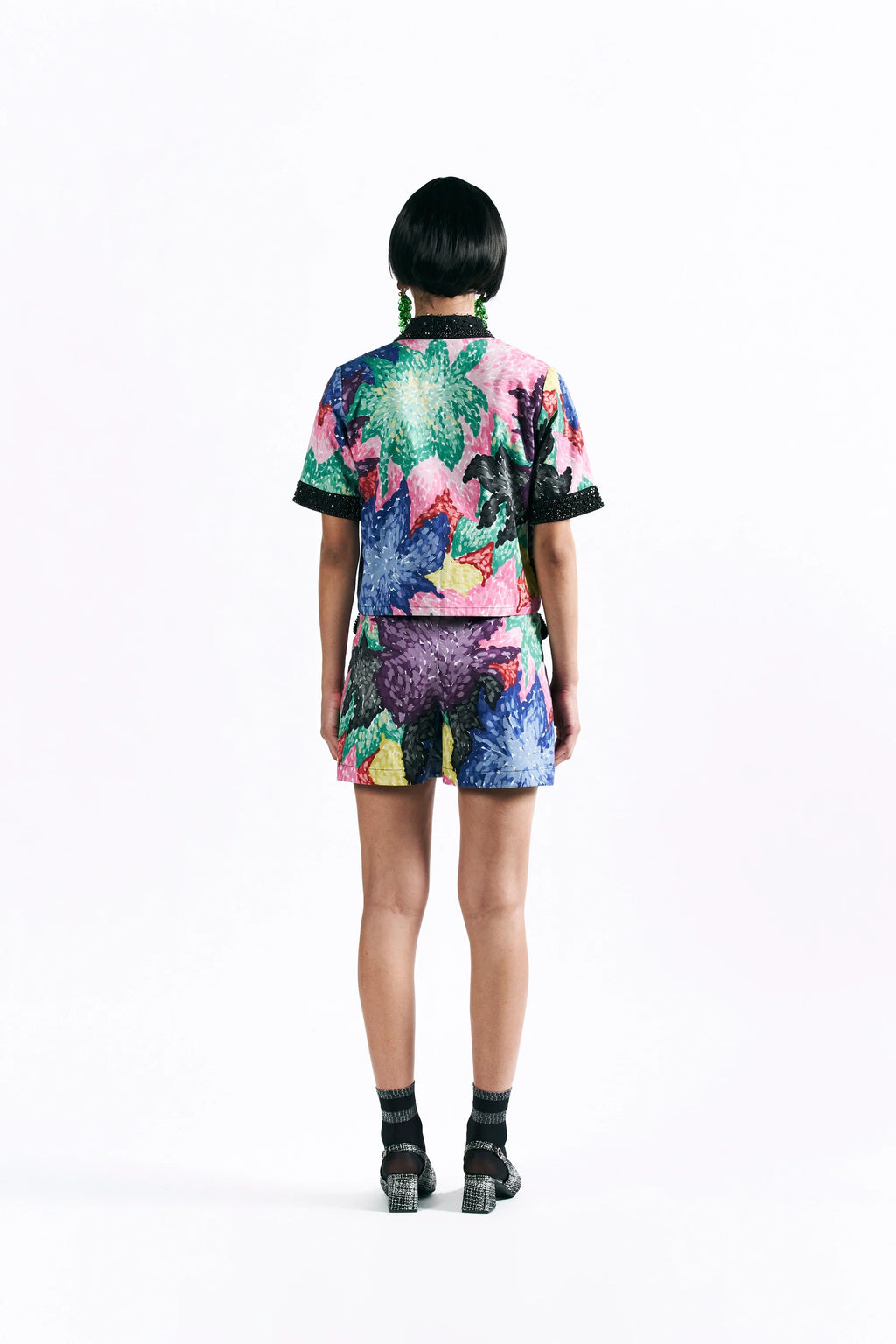 Mosaic Peonies Cropped Shirt