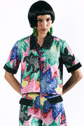 Mosaic Peonies Cropped Shirt