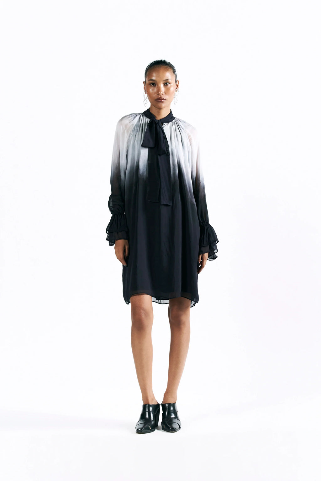 Charcoal Scarf Neck Dress
