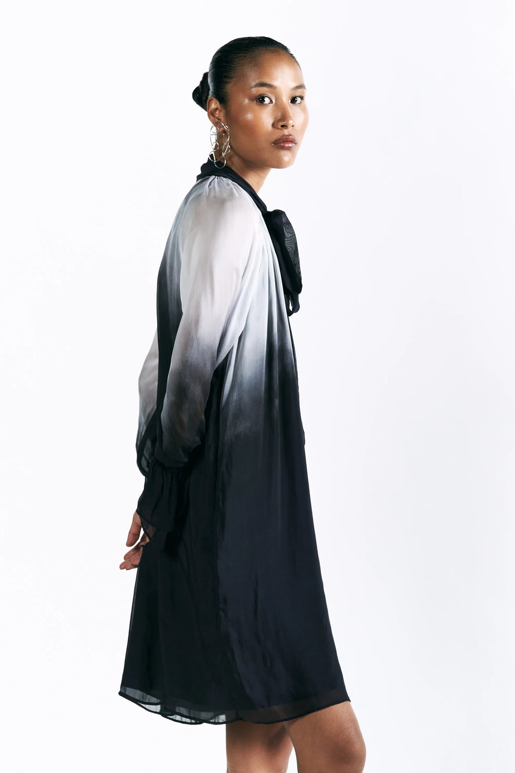 Charcoal Scarf Neck Dress
