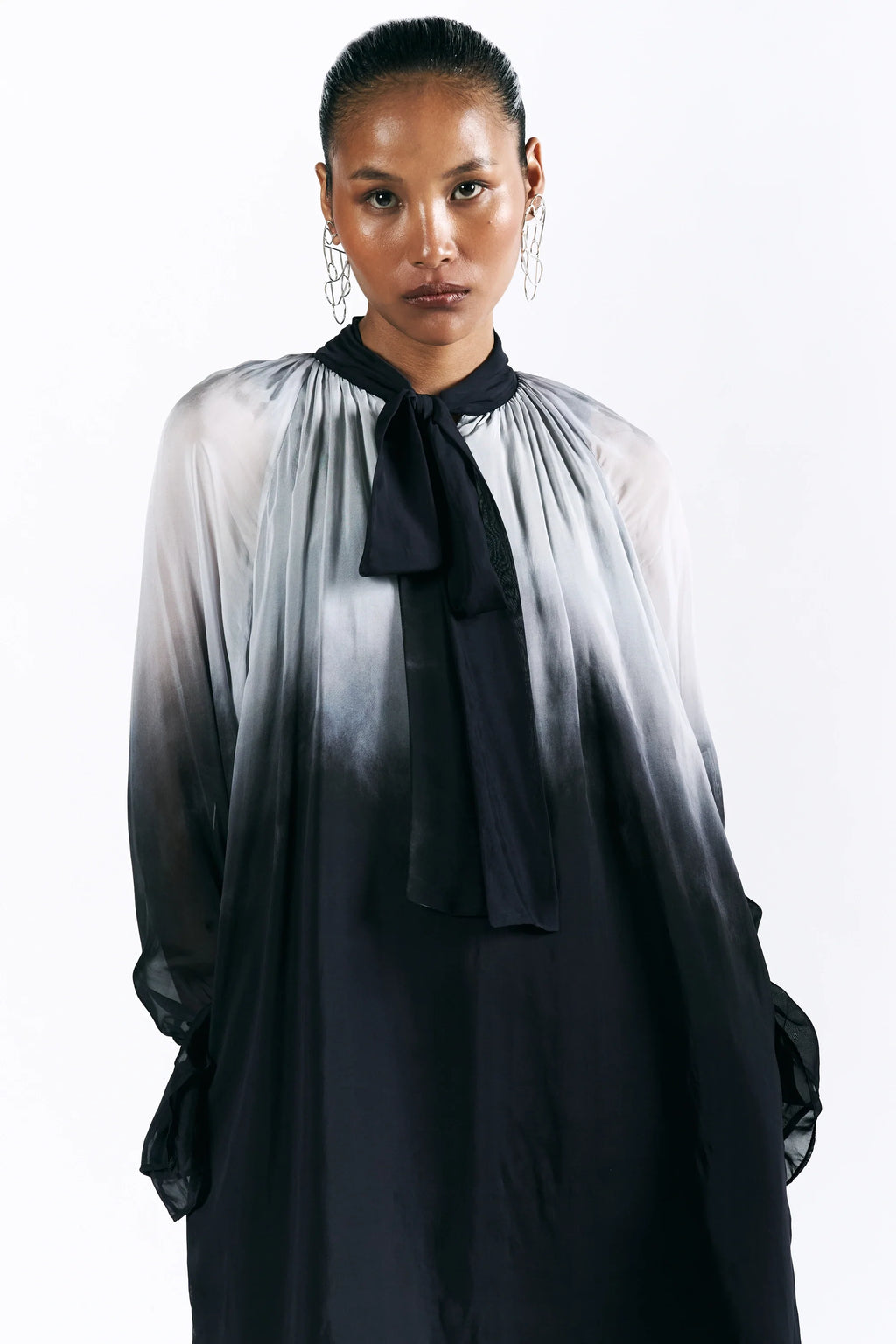Charcoal Scarf Neck Dress
