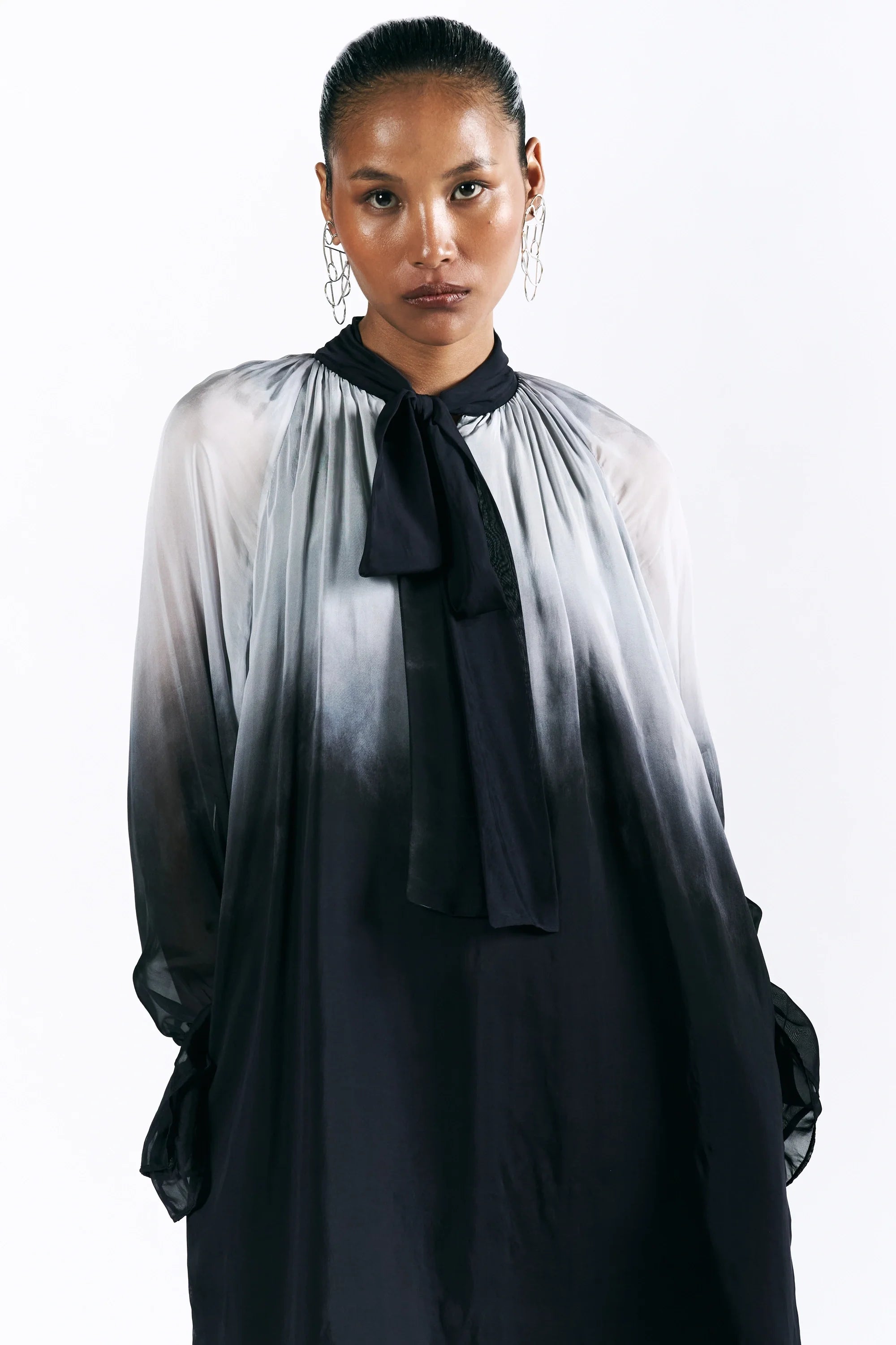 Charcoal Scarf Neck Dress